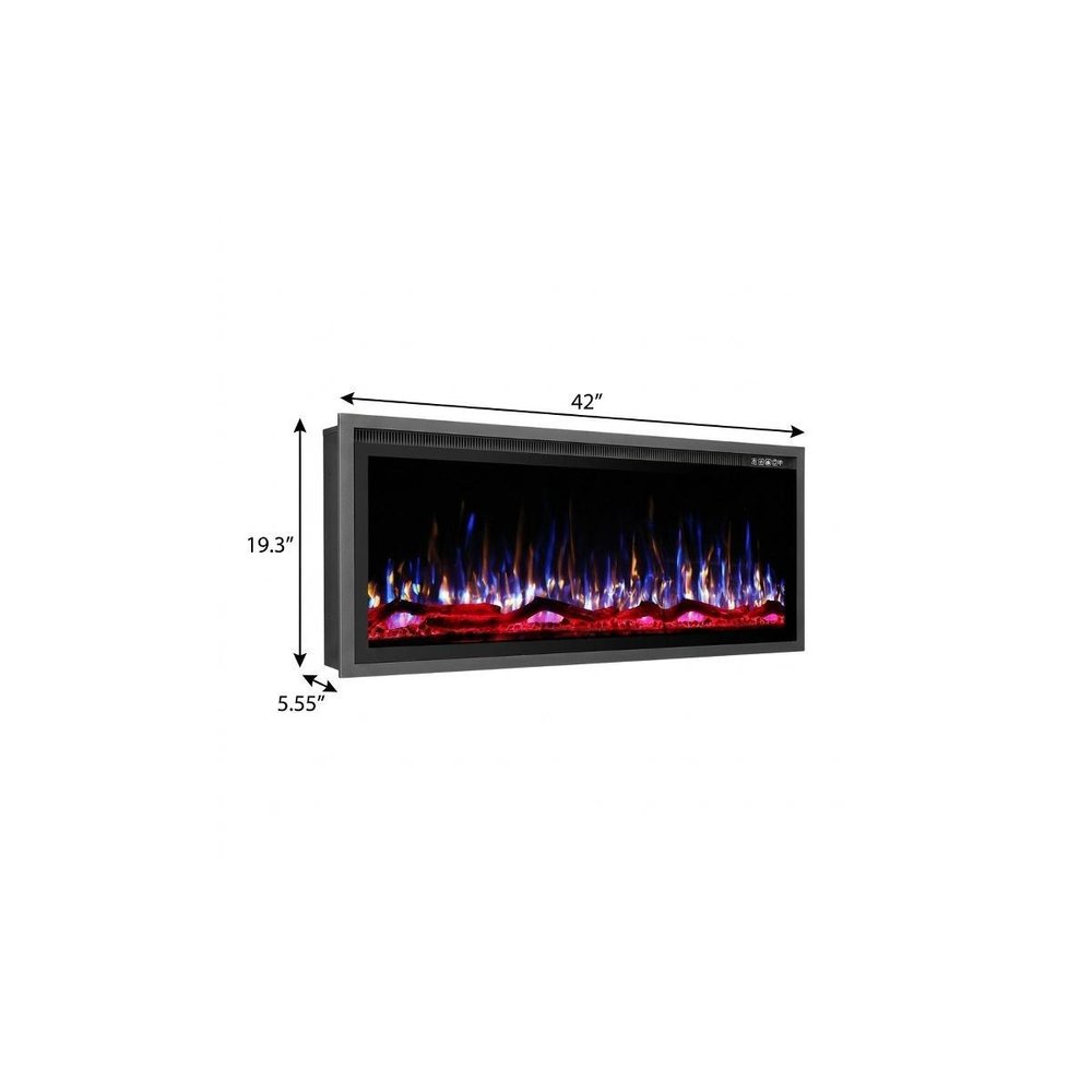 42" Black And Red Metal Electric Fireplace Insert With LED