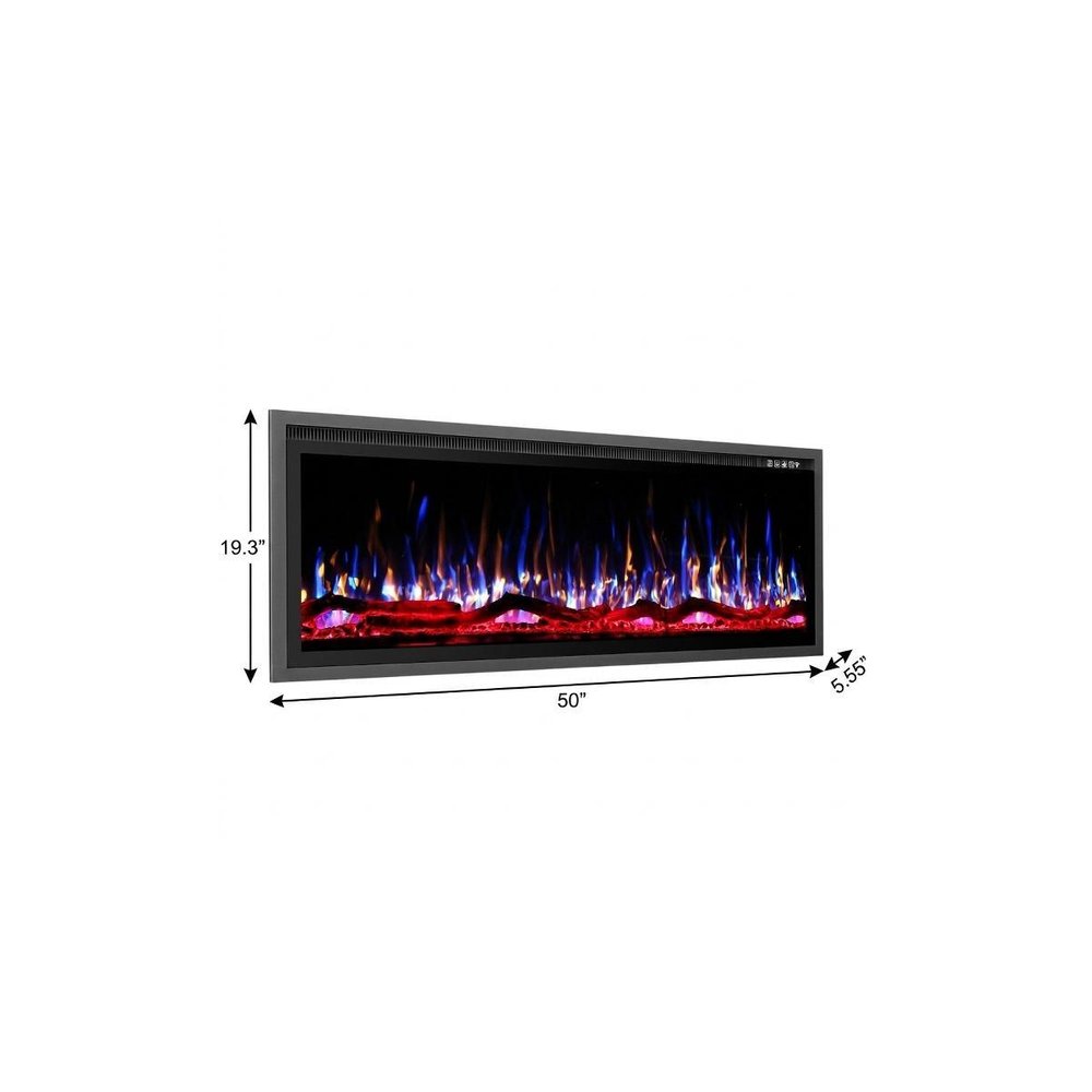 50" Black And Red Metal Electric Fireplace Insert With LED