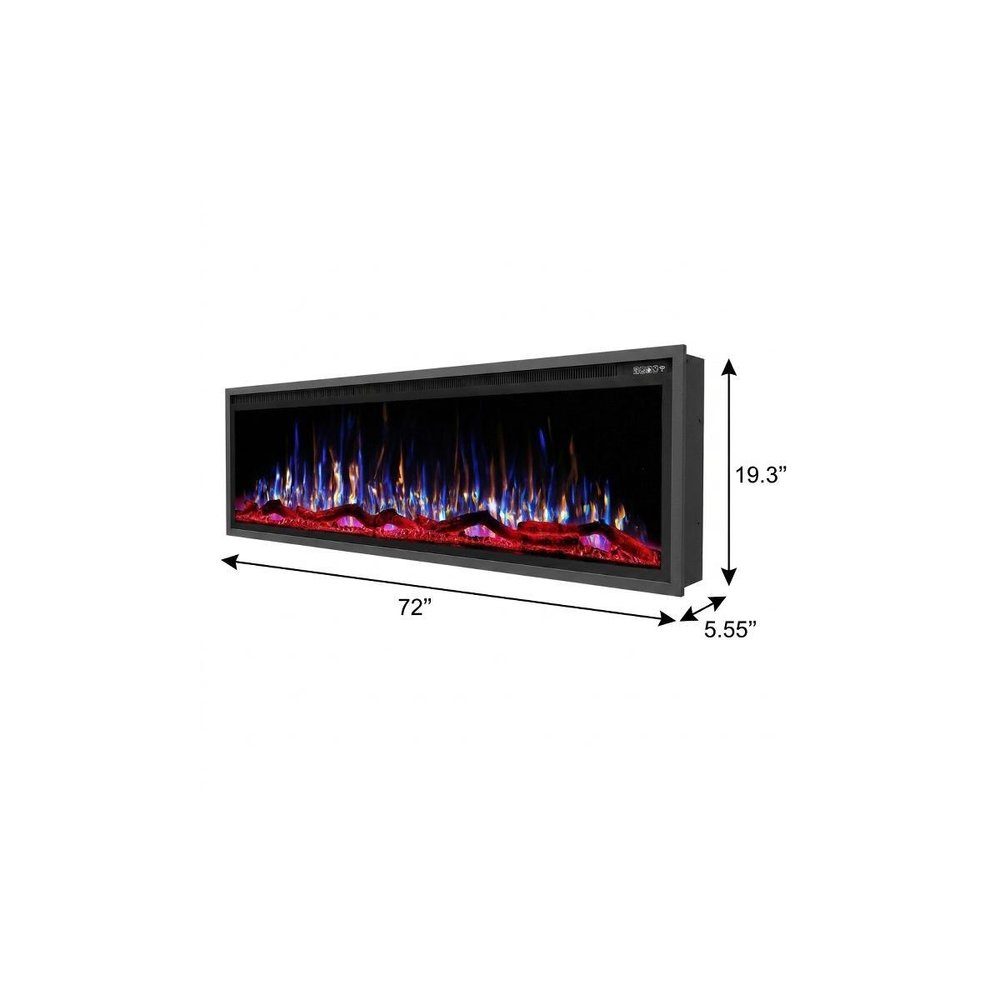 72" Black And Red Metal Free Standing Electric Fireplace With LED