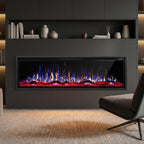 72" Black And Red Metal Free Standing Electric Fireplace With LED