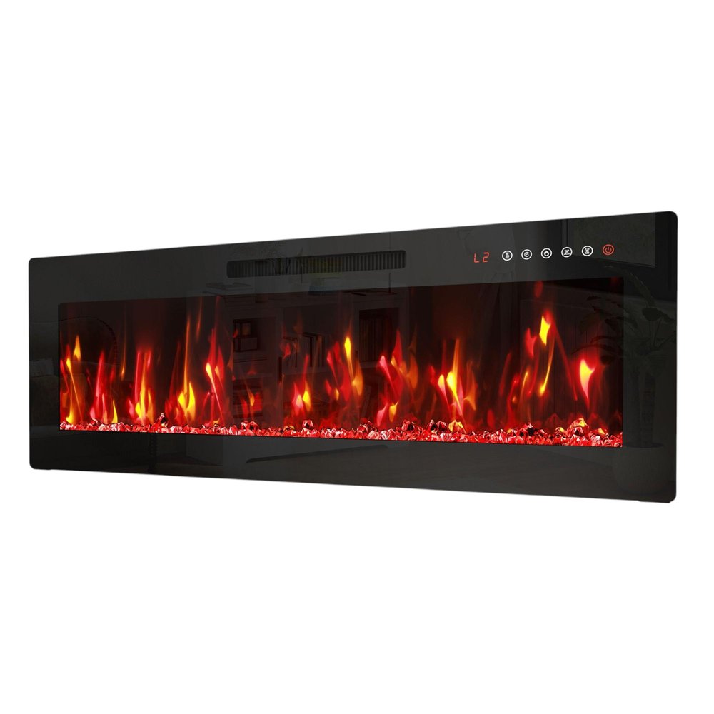 42" Black And Red Metal Electric Fireplace Insert With LED