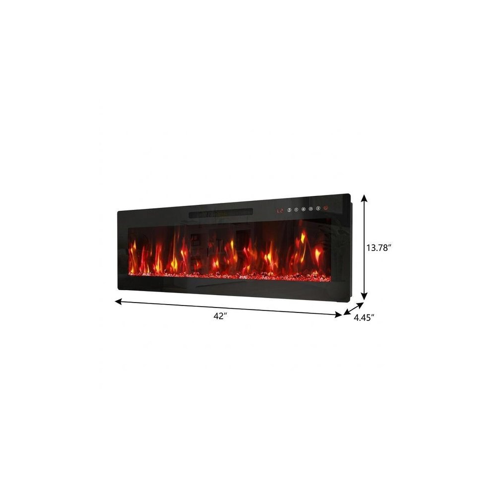 42" Black And Red Metal Electric Fireplace Insert With LED