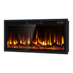 42" Black And Red Metal Electric Fireplace Insert With LED