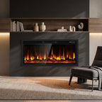 42" Black And Red Metal Electric Fireplace Insert With LED