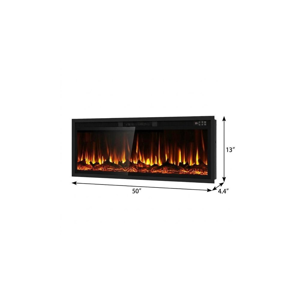 50" Black And Red Metal Electric Fireplace Insert With LED