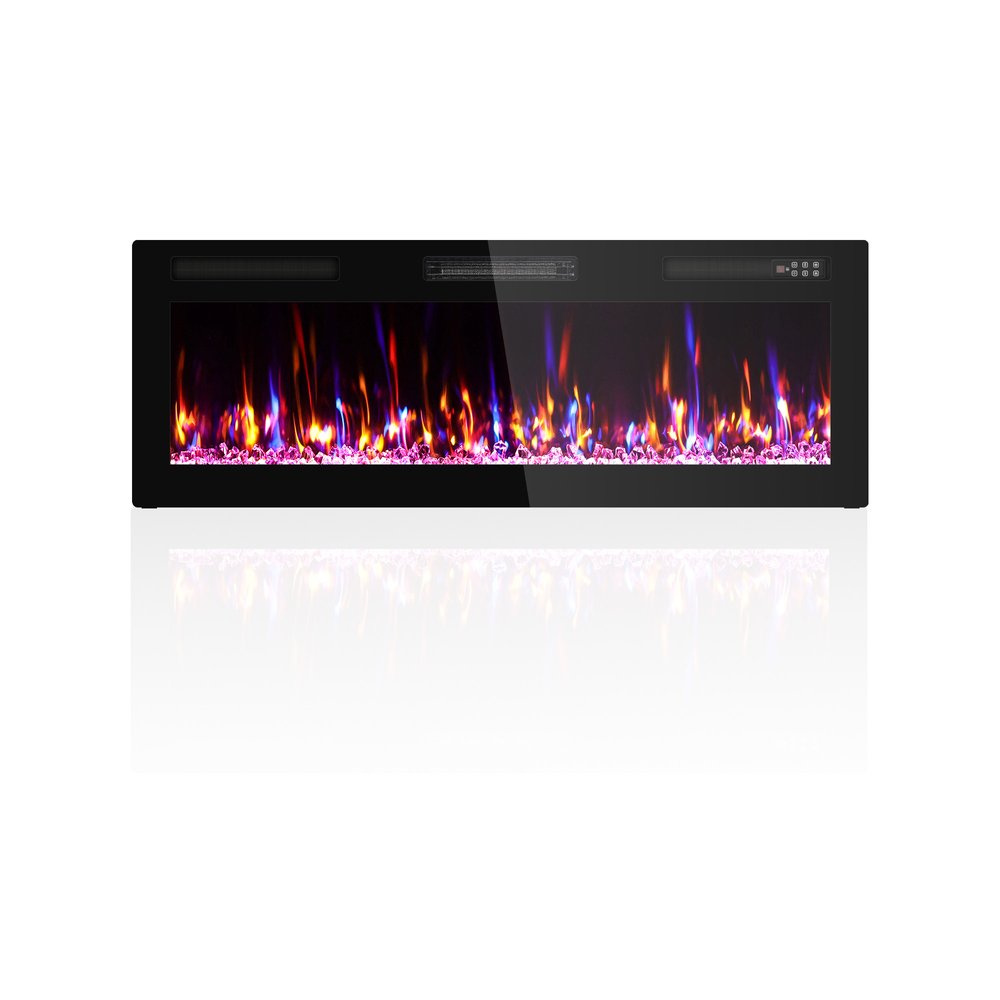 50" Black And Red Faux Crystals Metal Electric Fireplace Insert With LED