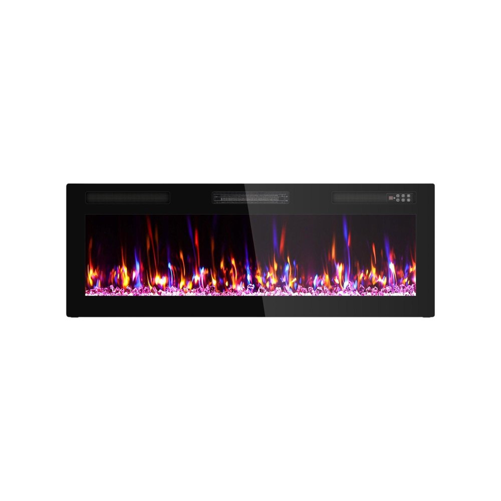 50" Black And Red Faux Crystals Metal Electric Fireplace Insert With LED