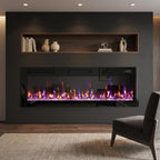 50" Black And Red Faux Crystals Metal Electric Fireplace Insert With LED
