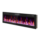 60" Black And Red Faux Crystals Metal Electric Fireplace Insert With LED