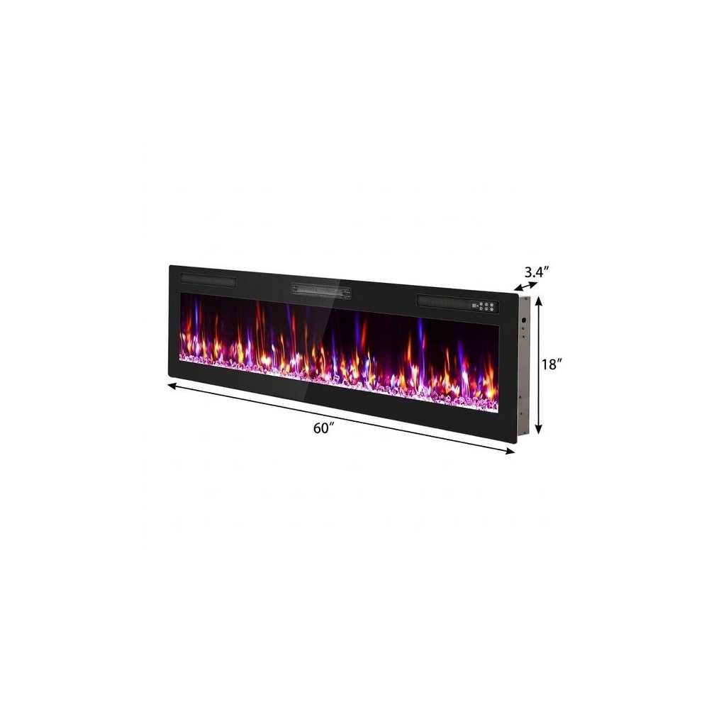 60" Black And Red Faux Crystals Metal Electric Fireplace Insert With LED