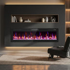 60" Black And Red Faux Crystals Metal Electric Fireplace Insert With LED