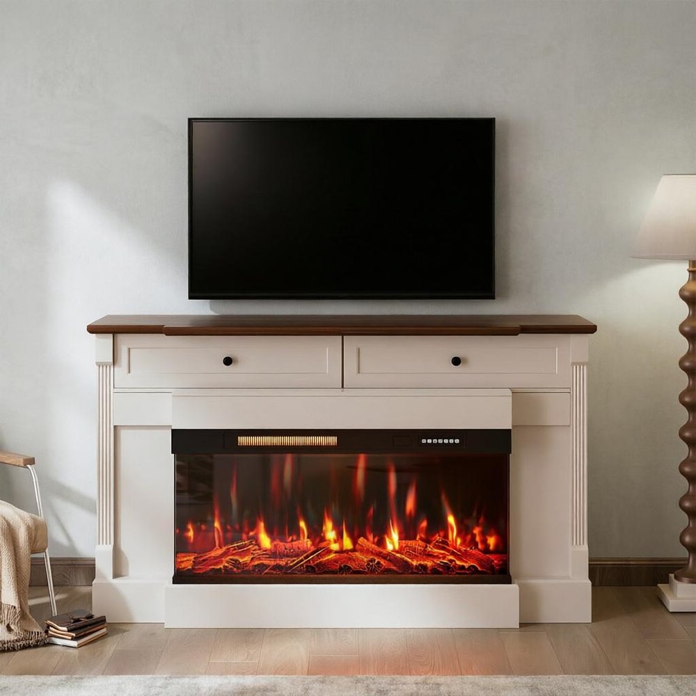 61" Black And Red Metal Electric Fireplace Insert With Mantle With LED