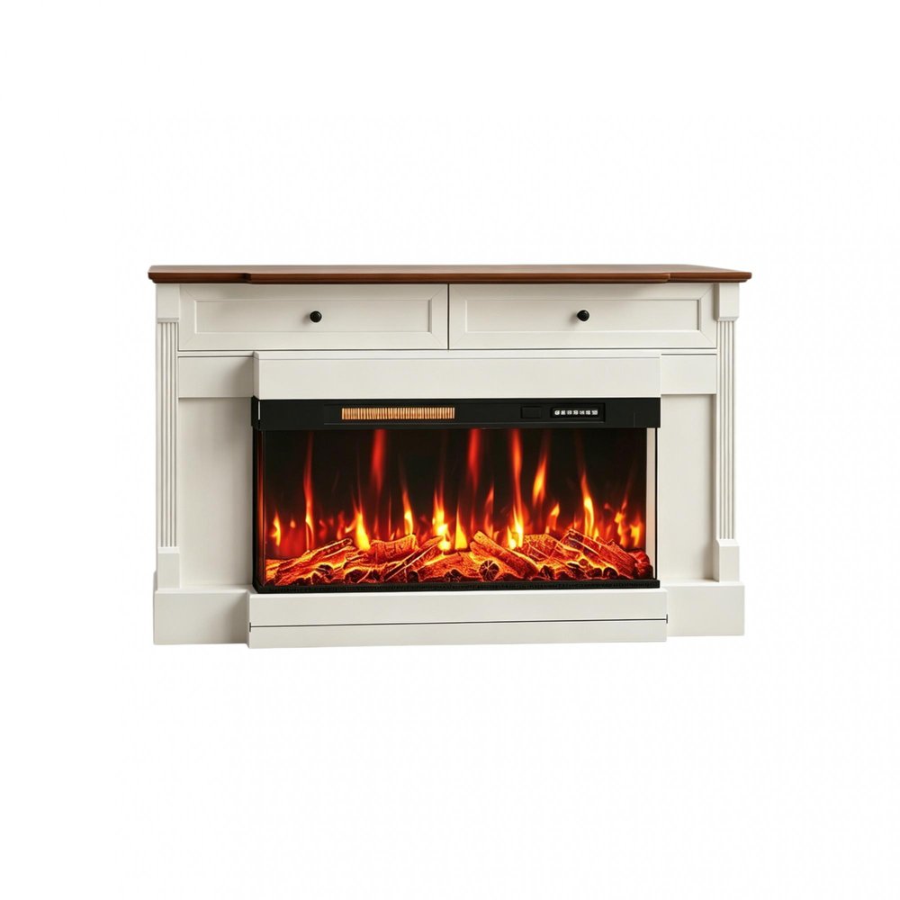 61" Black And Red Metal Electric Fireplace Insert With Mantle With LED