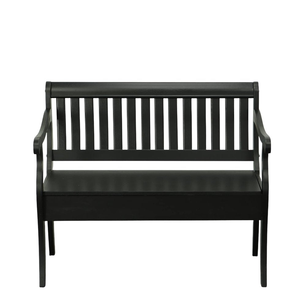 42" Black Solid Wood Storage Bench With Flip Top