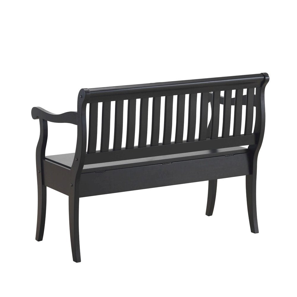 42" Black Solid Wood Storage Bench With Flip Top
