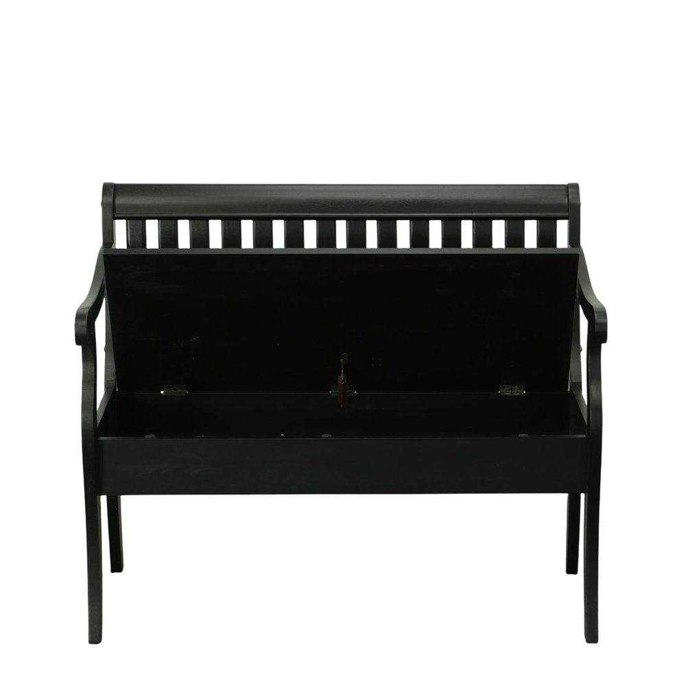42" Black Solid Wood Storage Bench With Flip Top