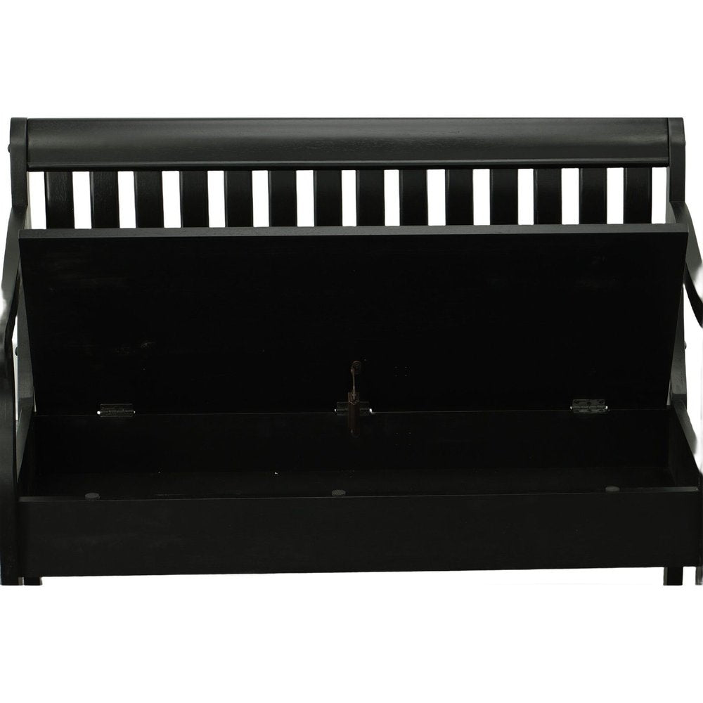 42" Black Solid Wood Storage Bench With Flip Top