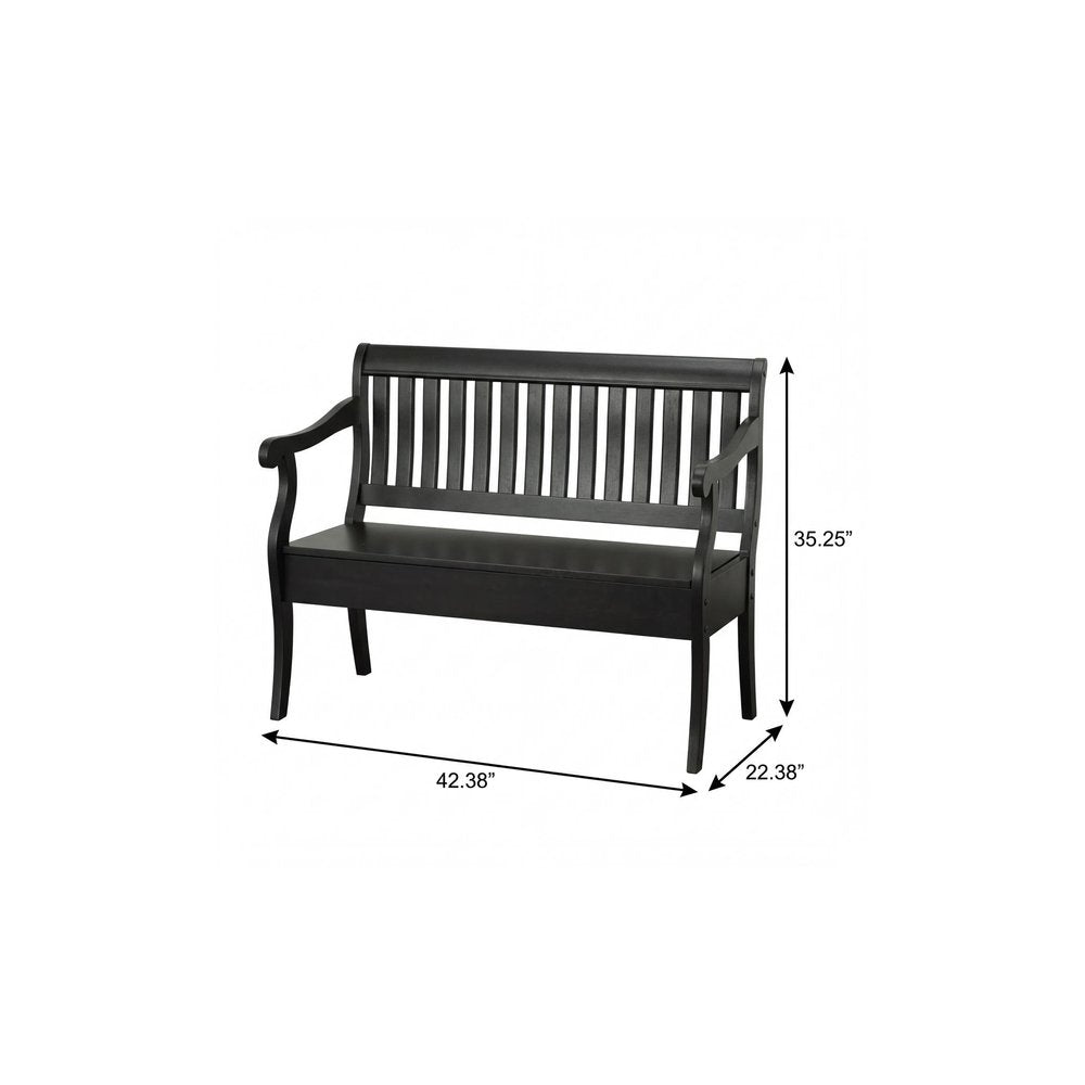 42" Black Solid Wood Storage Bench With Flip Top