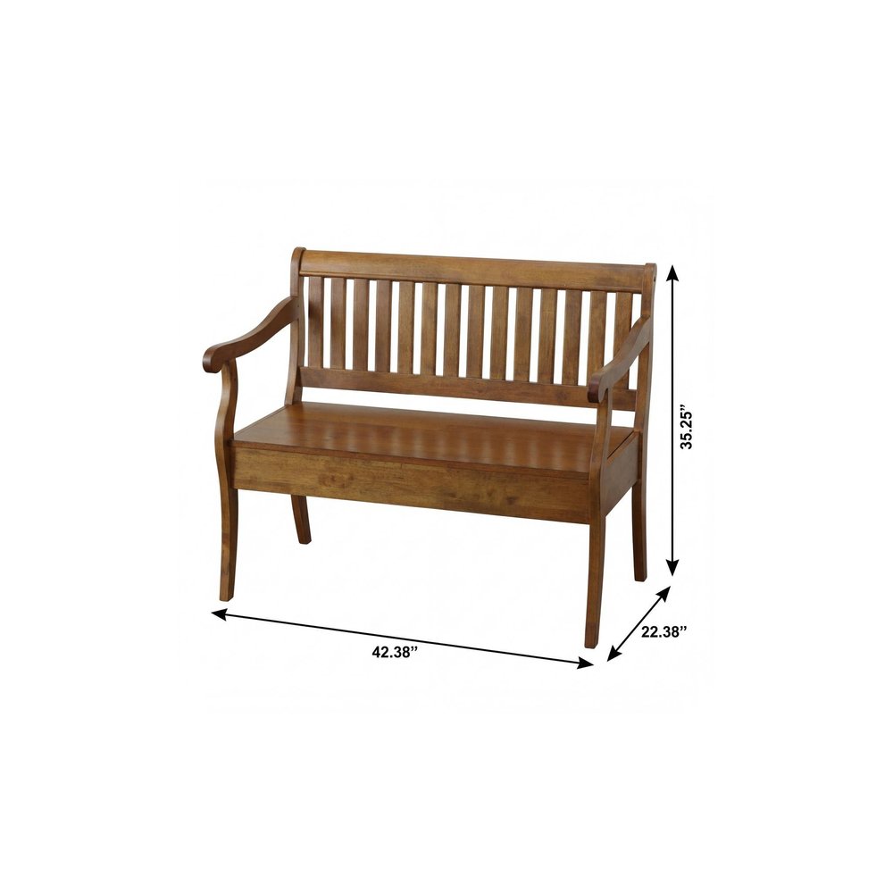 42" Dark Brown Solid Wood Storage Bench With Flip Top