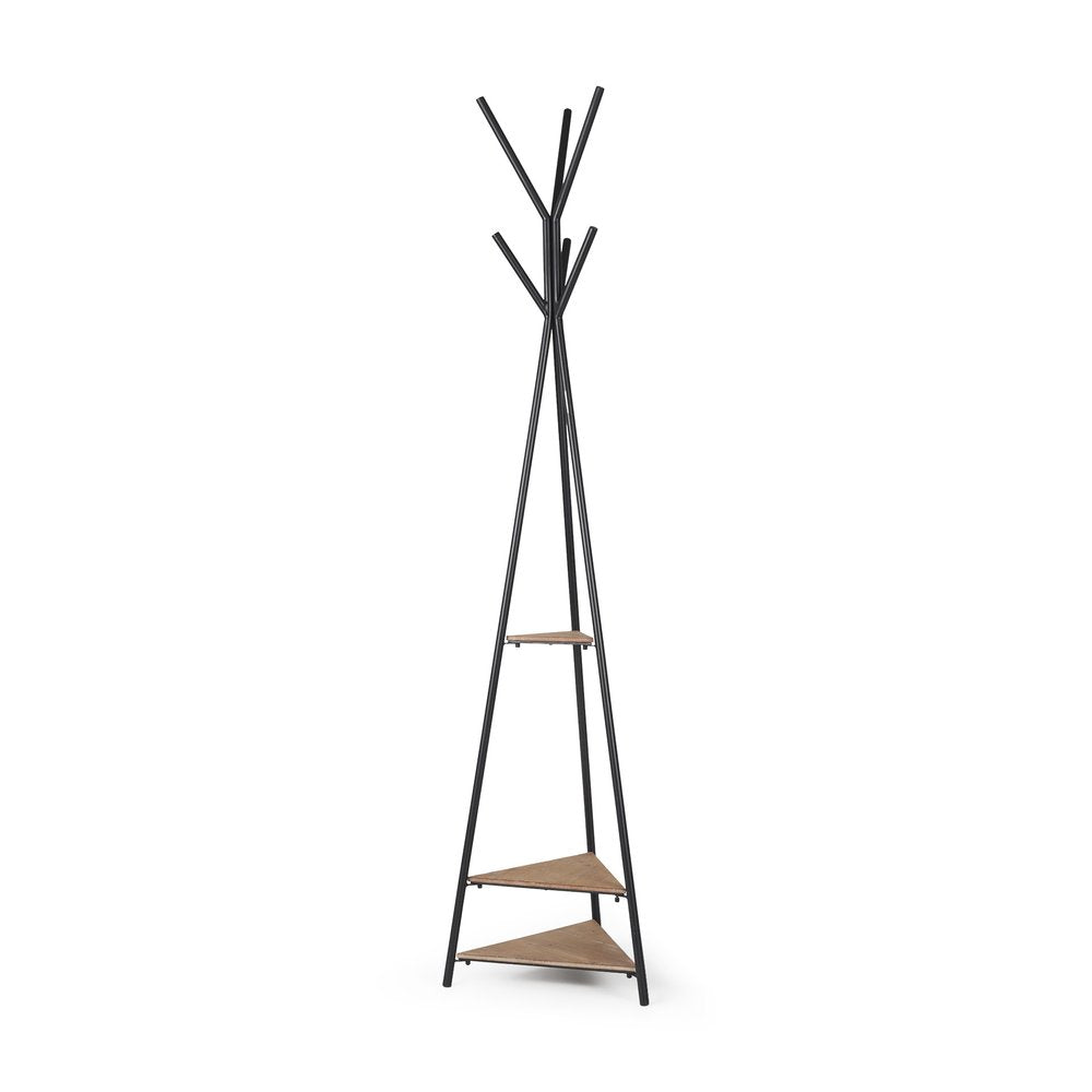 71" Black Metal Six Hook Freestanding Coat Rack