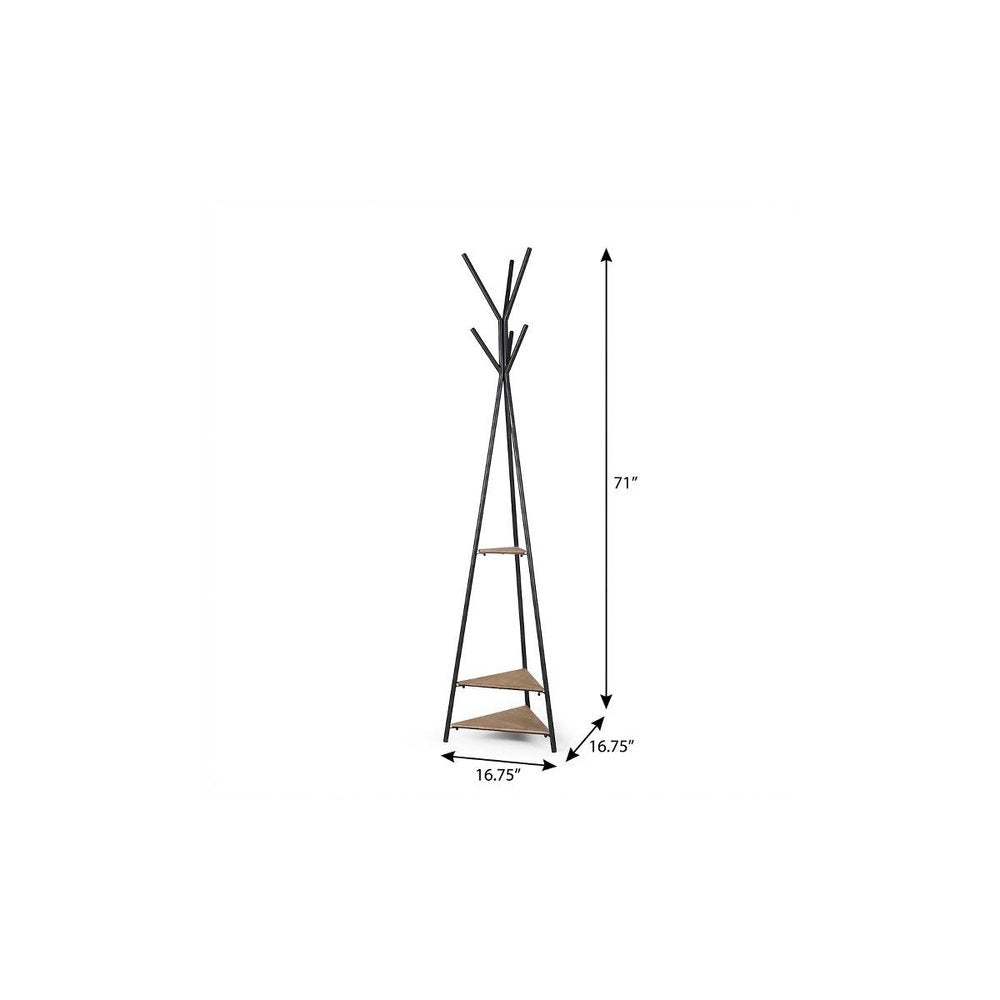 71" Black Metal Six Hook Freestanding Coat Rack
