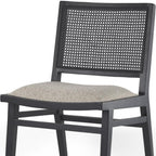 Set of Two Beige And Black Fabric And Solid Wood Partially Open Back Dining Side Chairs