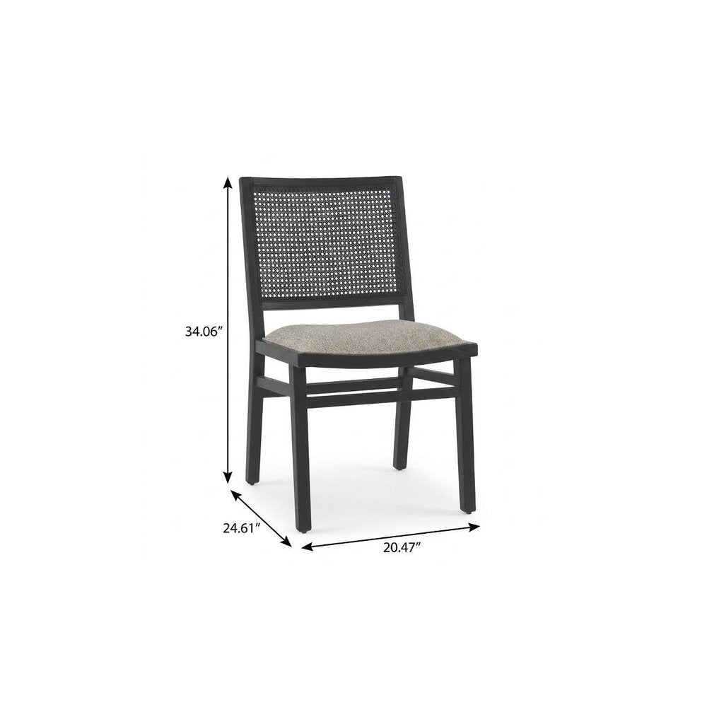 Set of Two Beige And Black Fabric And Solid Wood Partially Open Back Dining Side Chairs