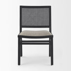 Set of Two Beige And Black Fabric And Solid Wood Partially Open Back Dining Side Chairs