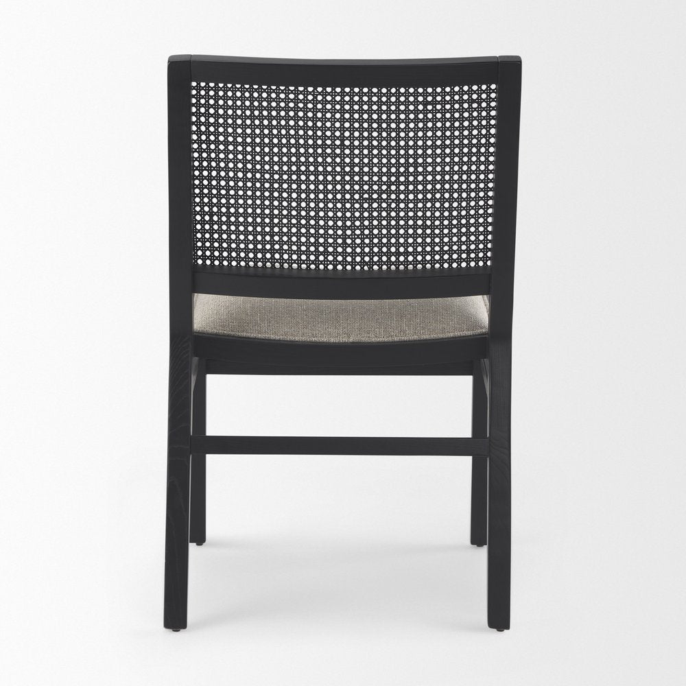 Set of Two Beige And Black Fabric And Solid Wood Partially Open Back Dining Side Chairs