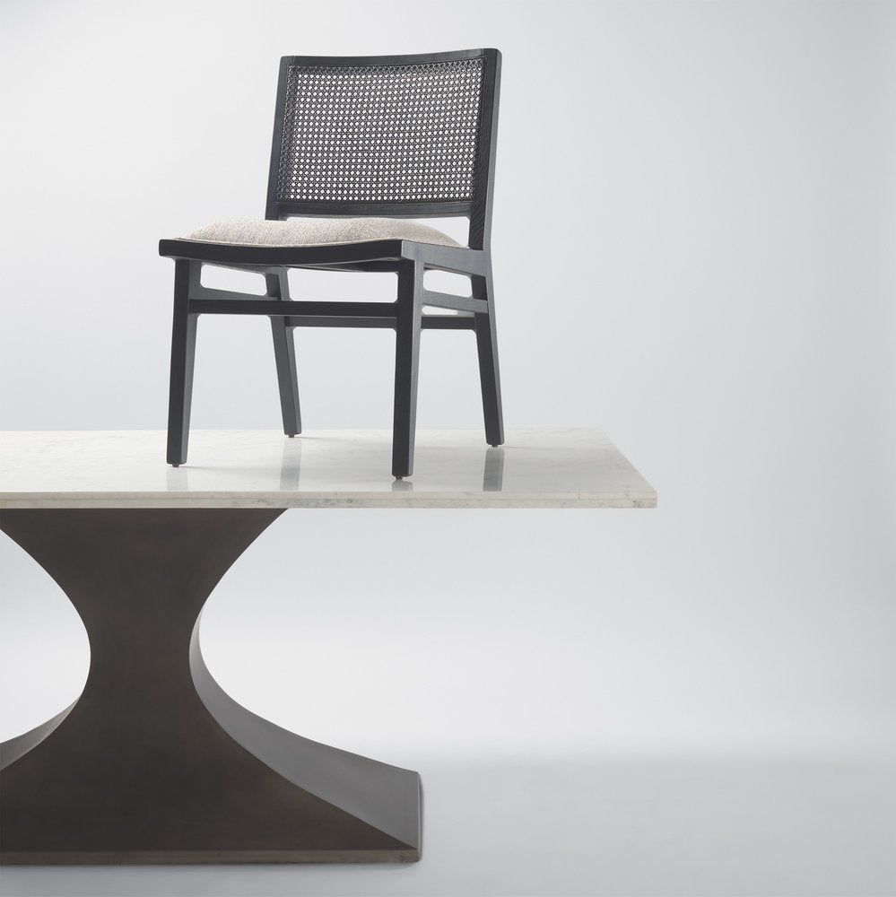 Set of Two Beige And Black Fabric And Solid Wood Partially Open Back Dining Side Chairs