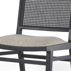 Set of Two Beige And Black Fabric And Solid Wood Partially Open Back Dining Side Chairs
