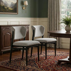 Set of Two Gray And Black Fabric And Solid Wood Dining Side Chairs
