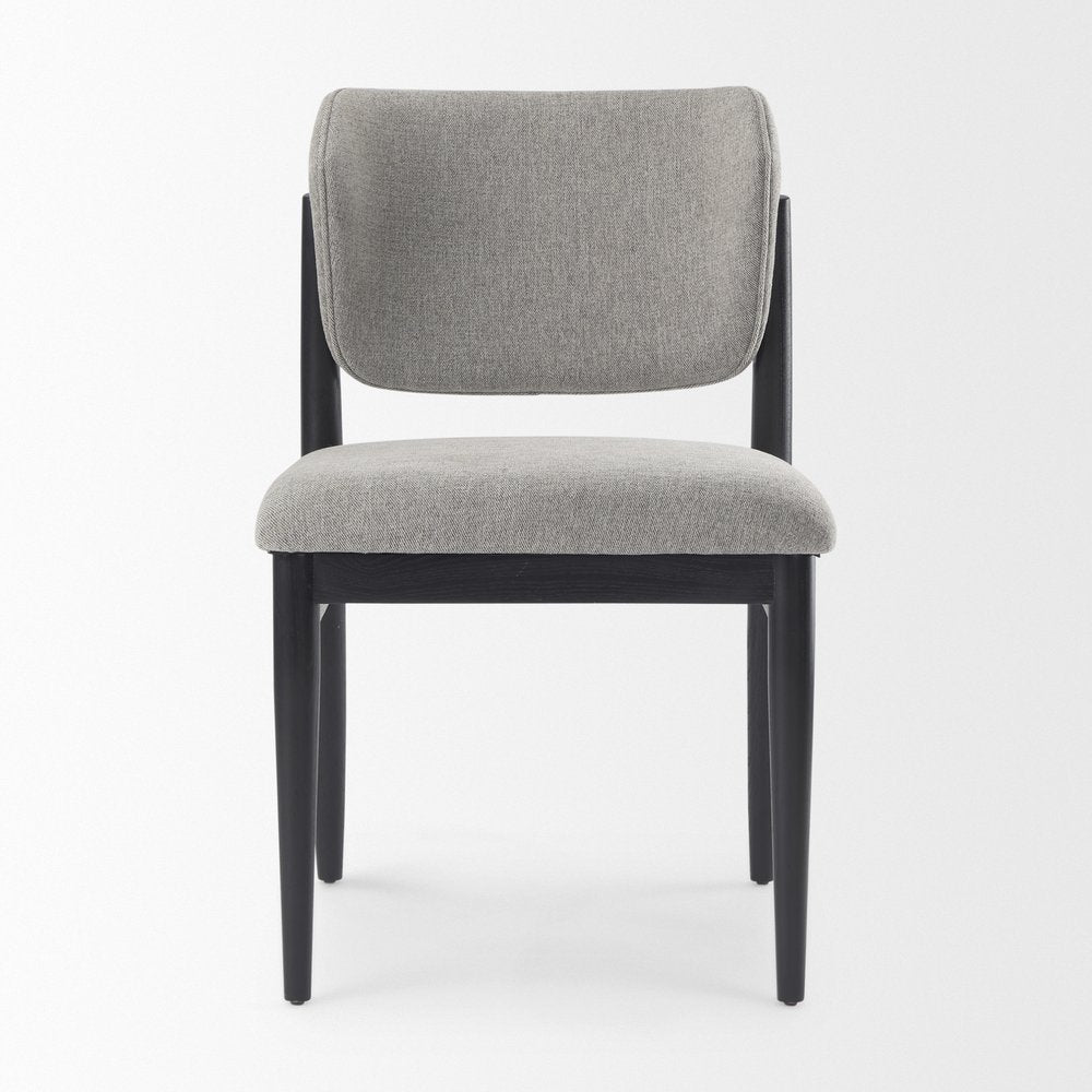 Set of Two Gray And Black Fabric And Solid Wood Dining Side Chairs