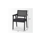 Black Leather And Solid Wood Partially Open Back Dining Arm Chair