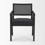 Black Leather And Solid Wood Partially Open Back Dining Arm Chair