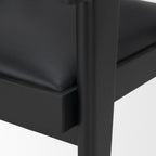 Black Leather And Solid Wood Partially Open Back Dining Arm Chair