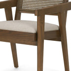 Black Leather And Solid Wood Partially Open Back Dining Arm Chair