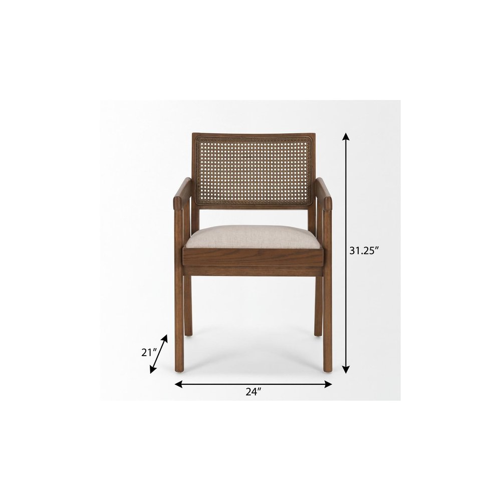 Black Leather And Solid Wood Partially Open Back Dining Arm Chair