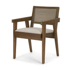Black Leather And Solid Wood Partially Open Back Dining Arm Chair