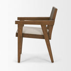 Black Leather And Solid Wood Partially Open Back Dining Arm Chair