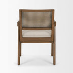 Black Leather And Solid Wood Partially Open Back Dining Arm Chair