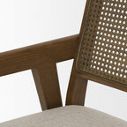 Black Leather And Solid Wood Partially Open Back Dining Arm Chair