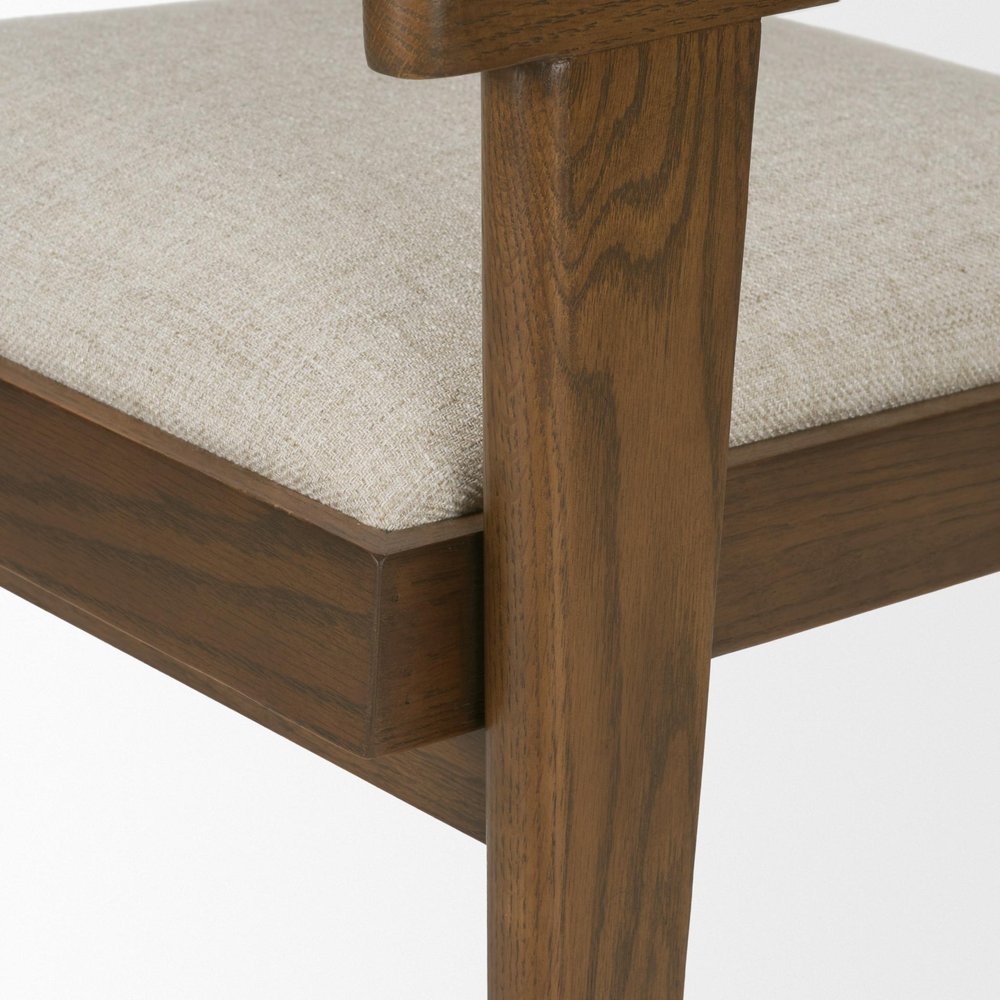 Black Leather And Solid Wood Partially Open Back Dining Arm Chair
