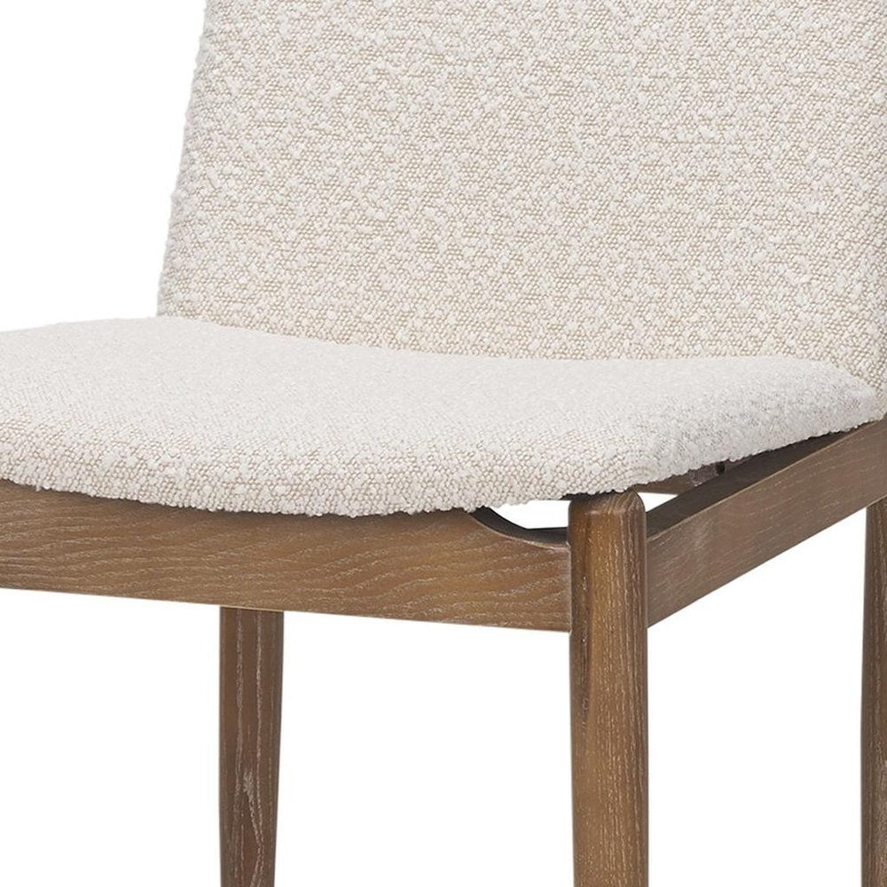 Set of Two Cream And Brown Boucle And Solid Wood Dining Side Chairs