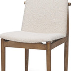 Set of Two Cream And Brown Boucle And Solid Wood Dining Side Chairs