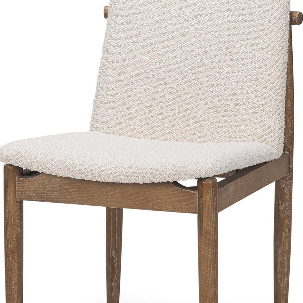 Set of Two Cream And Brown Boucle And Solid Wood Dining Side Chairs