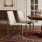 Set of Two Cream And Brown Boucle And Solid Wood Dining Side Chairs
