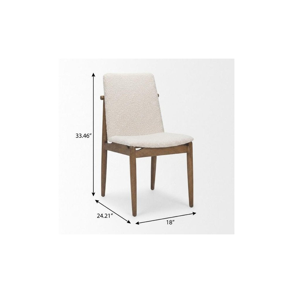 Set of Two Cream And Brown Boucle And Solid Wood Dining Side Chairs