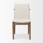 Set of Two Cream And Brown Boucle And Solid Wood Dining Side Chairs