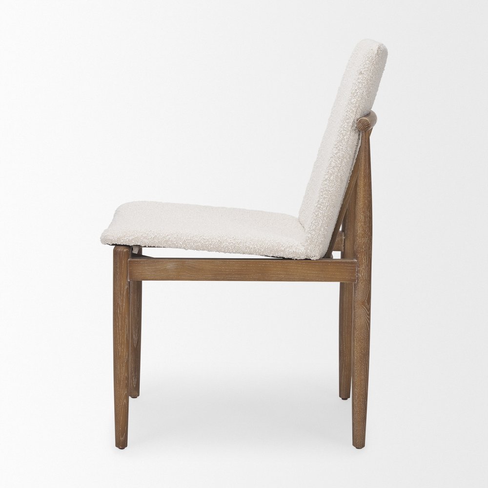 Set of Two Cream And Brown Boucle And Solid Wood Dining Side Chairs